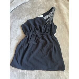 Vintage Max Studio Silk Beaded One Shoulder Black Sequin Evening Top